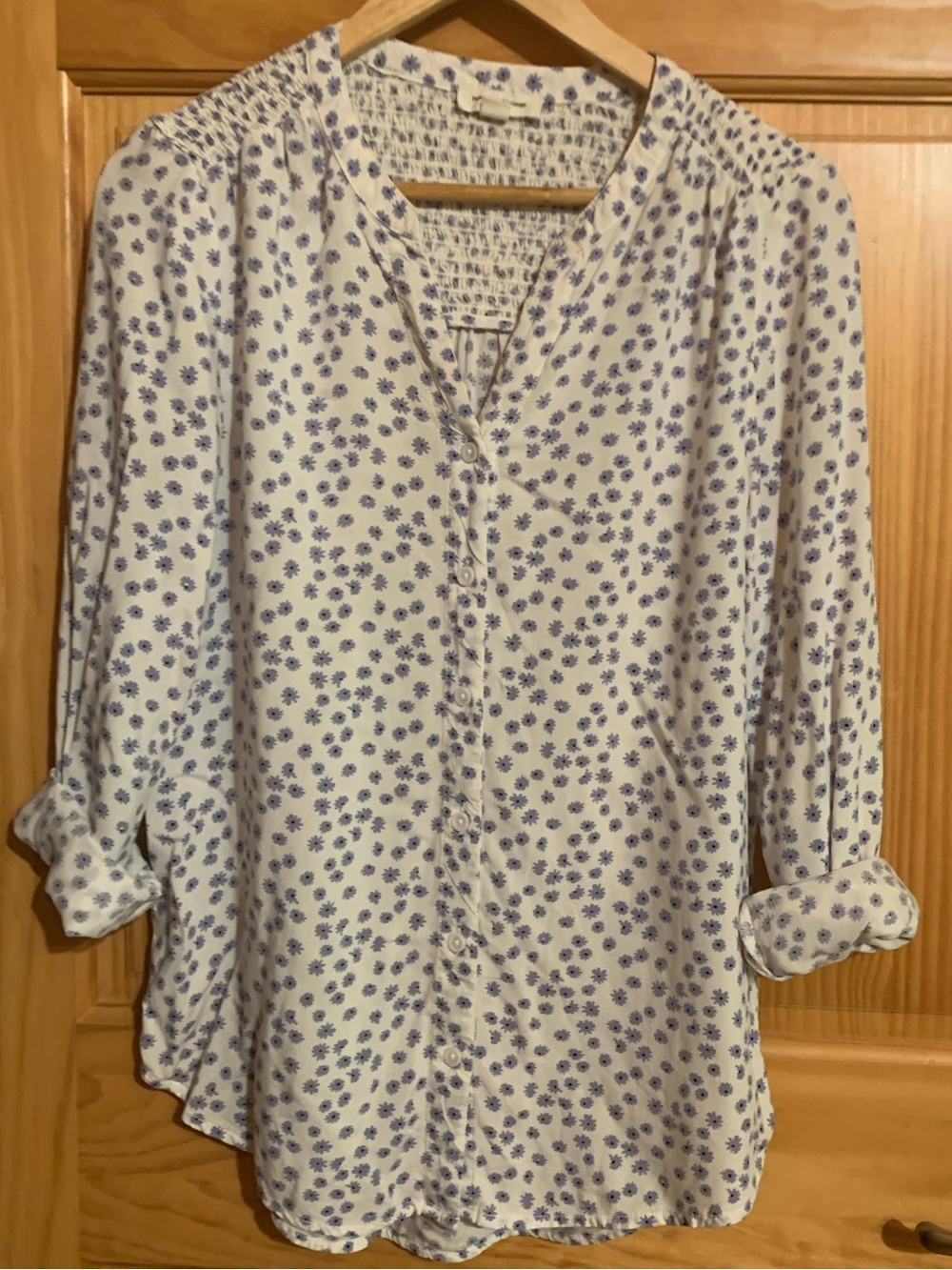 beachlunchlounge Cream Blouse with Blue Floral Dot Print